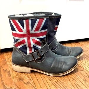 Union Jack Canvas Buckle Boots-Size 9